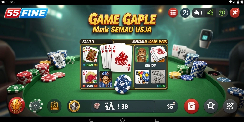 Tampilan gameplay 55FIVE dengan pertempuran Gaple seru.