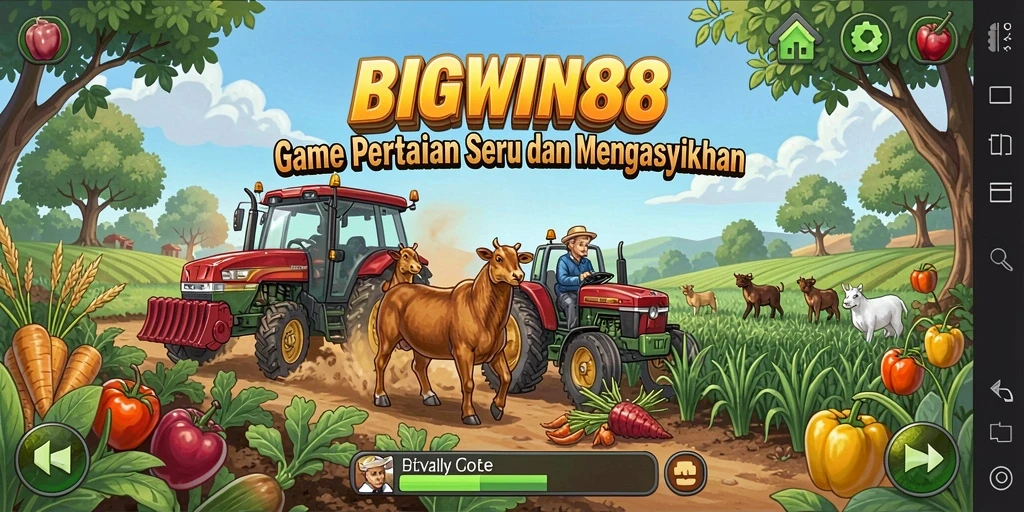 Screenshot utama BIGWIN88 menampilkan gameplay pertanian yang seru.