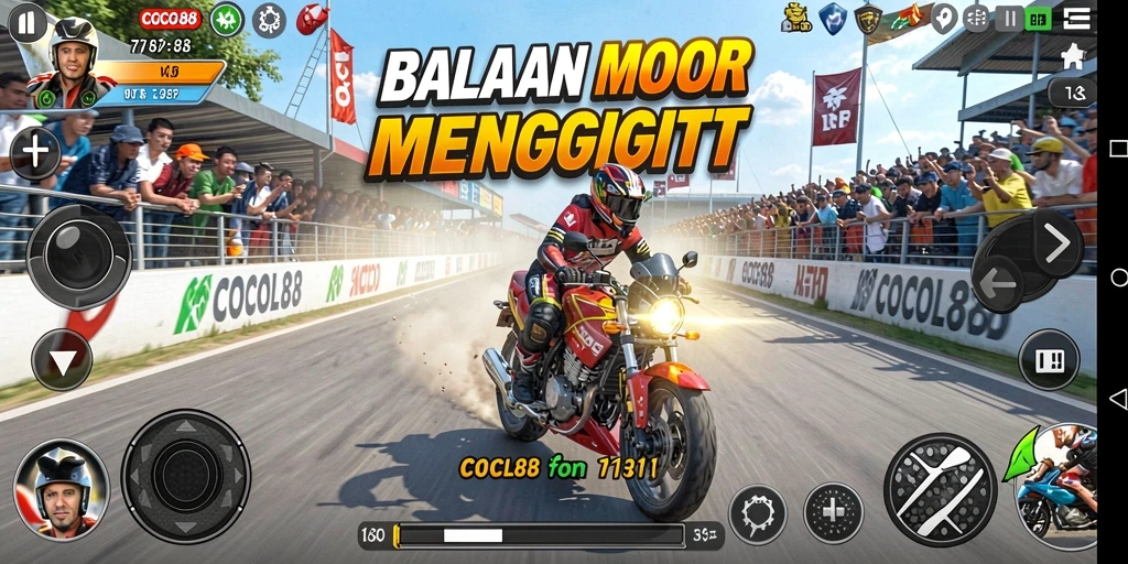 Screenshot COCOL88 menampilkan aksi balapan motor yang seru.