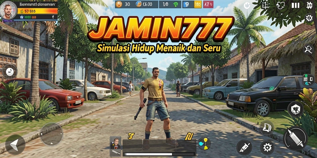 Tampilan screenshot utama dari gameplay <strong>JAMIN777</strong> yang menunjukkan interaksi karakter.
