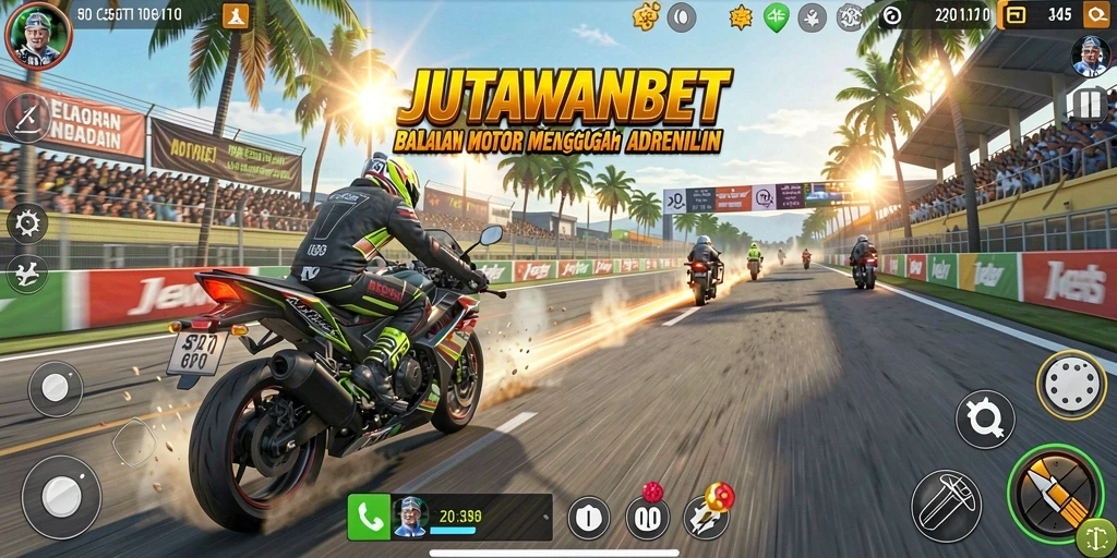 Tampilan gameplay JUTAWANBET dengan aksi balapan motor yang mendebarkan.
