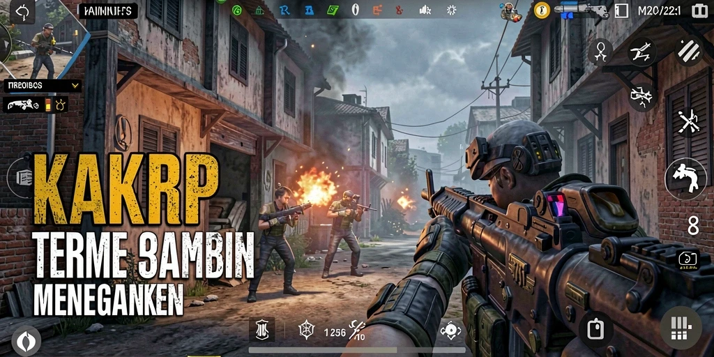 Screenshot gameplay KAKRP yang menunjukkan aksi menembak intens.