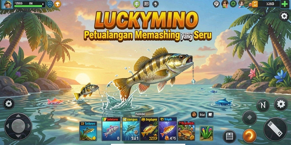 Tampilan gameplay menakjubkan di LUCKYMINO dengan keseruan memancing.