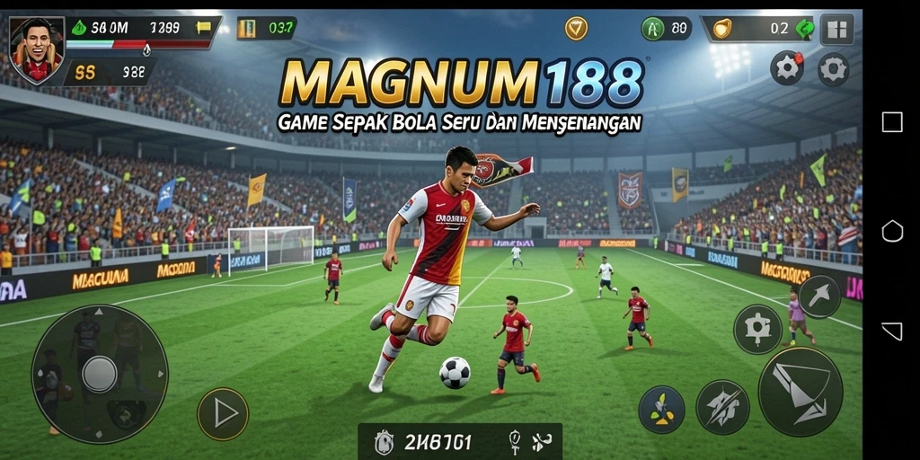 Screenshot utama dari MAGNUM188 menampilkan gameplay seru sepak bola.