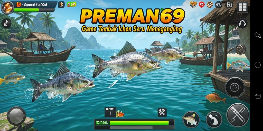 Tampilan gameplay seru PREMAN69 saat menangkap ikan.