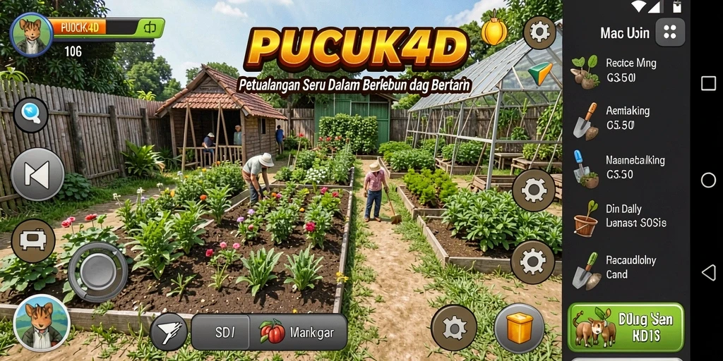 Screenshot gameplay PUCUK4D yang menampilkan kebun yang indah dan tanaman subur.