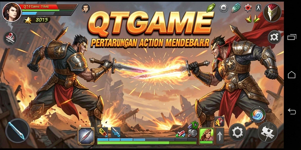 Screenshot QTGAME menampilkan aksi pertarungan yang mendebarkan.