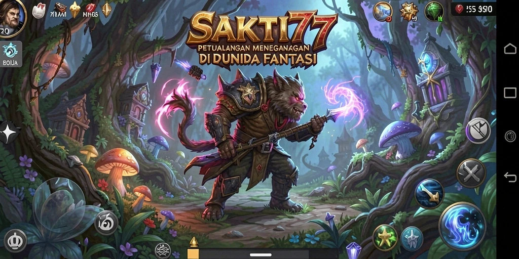 Screenshot SAKTI77 menunjukkan karakter utama menjelajahi hutan yang misterius.