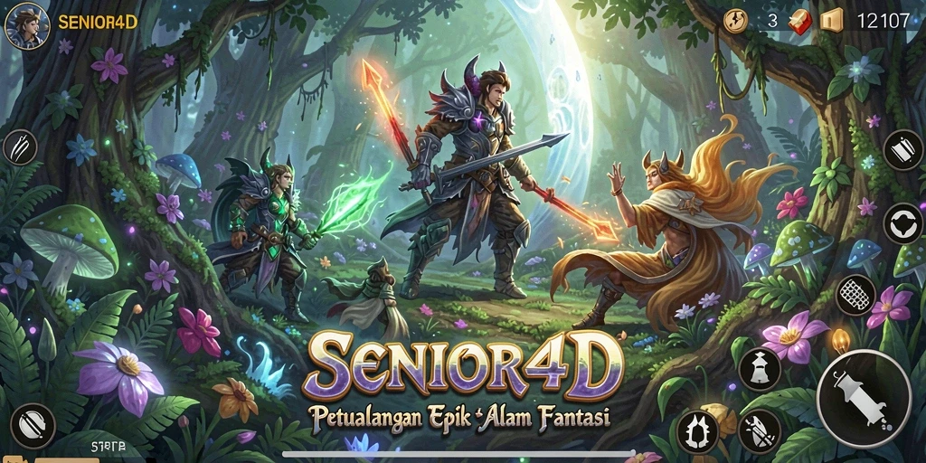 Tampilan gameplay <strong>SENIOR4D</strong> dengan karakter beraksi dalam pertarungan epik.