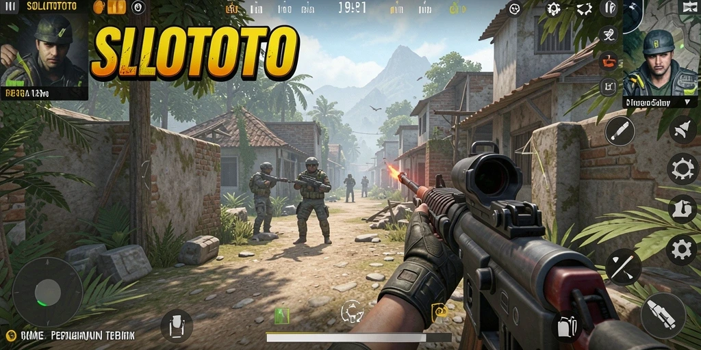 Screenshot gameplay SOLOTOTO menampilkan momen menegangkan dalam pertempuran FPS.