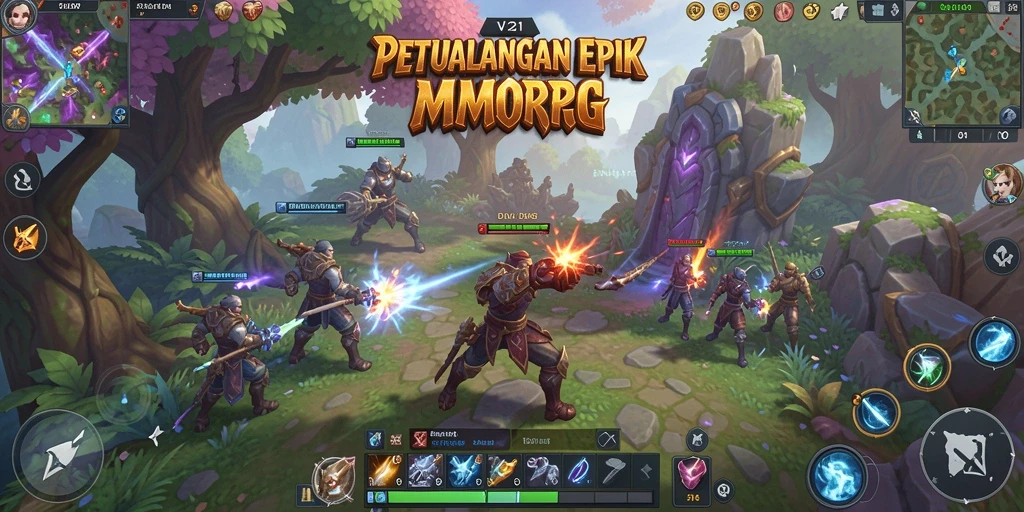 Tampilan gameplay epik di dunia fantasi MMORPG.