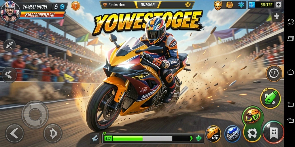Gameplay YOWESTOGEL menampilkan balapan motor yang seru dan mendebarkan.